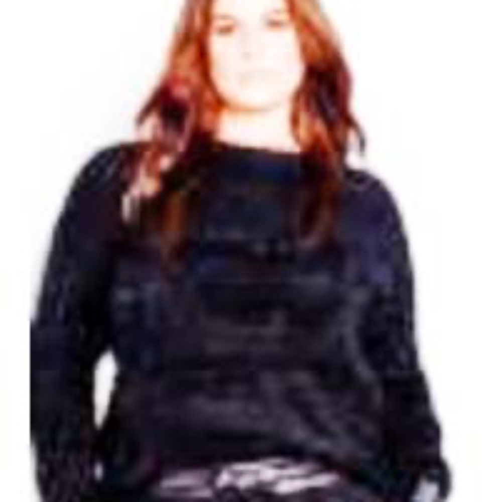 SOFT FUZZY SWEATER, BLACK, SIZE 4X, LONG SLEEVES, RIBBED CREW NECK, DROP SHOULDE